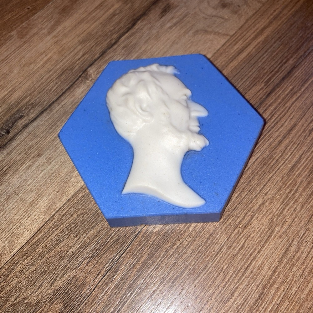 Vintage Abraham Lincoln Mosaic Tile Blue White Hexagon Edward Pickens Co Chicago